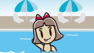 プールに入ってテヘヘな小学生女子のイラスト【色、背景あり】PNG