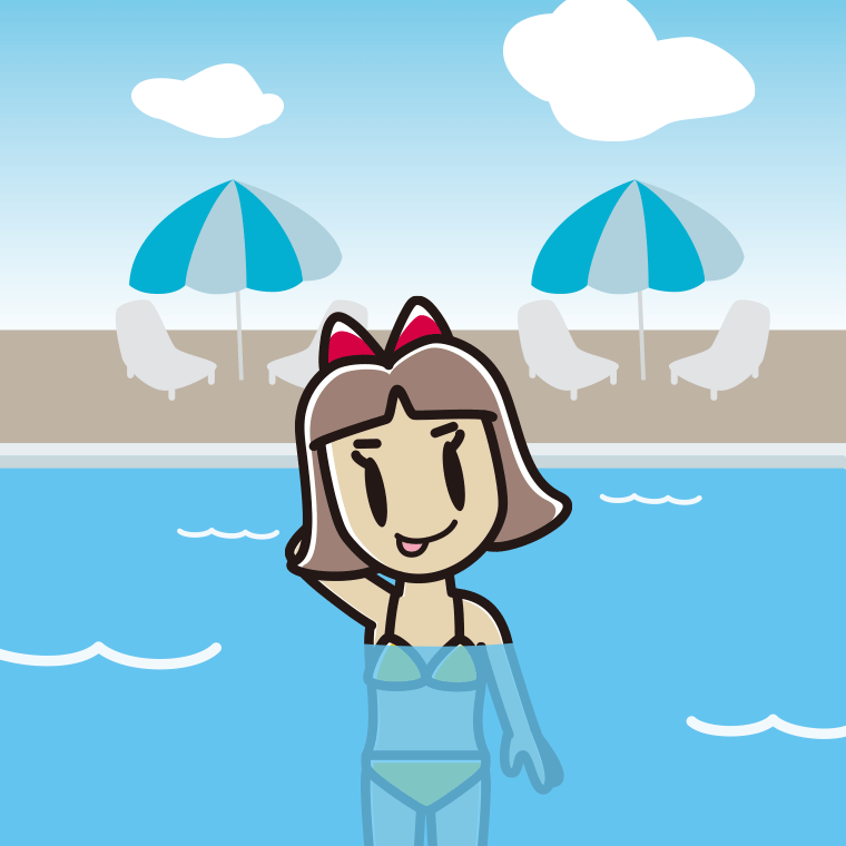 プールに入ってテヘヘな小学生女子のイラスト【色、背景あり】PNG