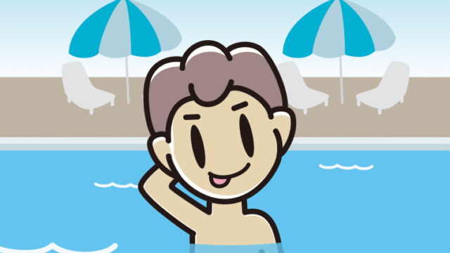 プールに入ってテヘヘな男子中学生のイラスト【色、背景あり】PNG