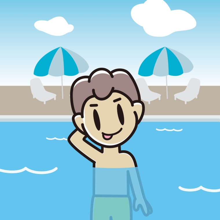 プールに入ってテヘヘな男子中学生のイラスト【色、背景あり】PNG