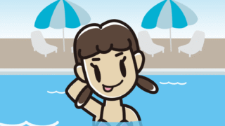 プールに入ってテヘヘな女子中学生のイラスト【色、背景あり】PNG