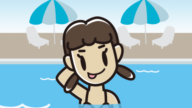 プールに入ってテヘヘな女子中学生のイラスト【色、背景あり】PNG