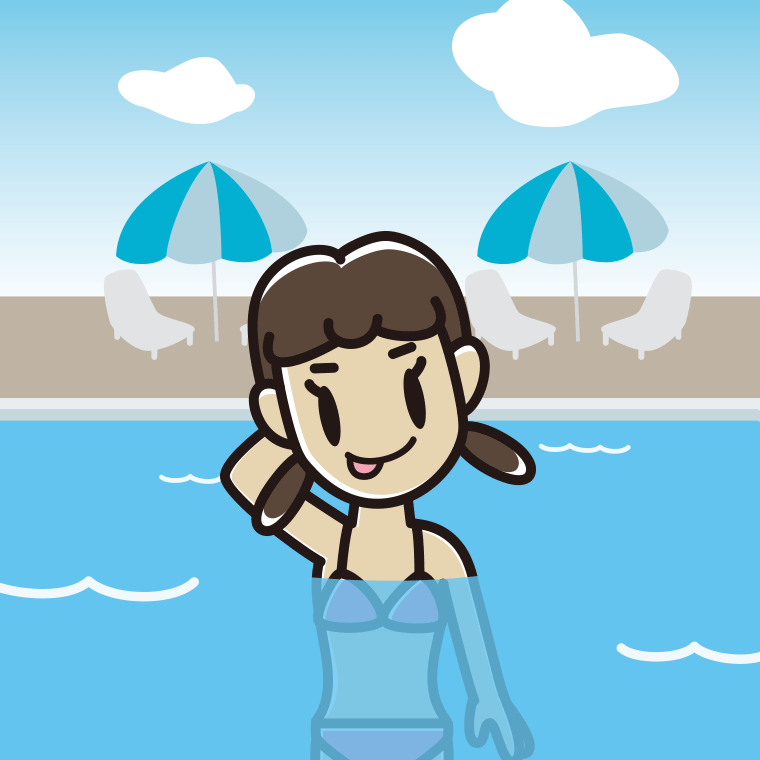 プールに入ってテヘヘな女子中学生のイラスト【色、背景あり】PNG