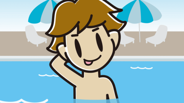 プールに入ってテヘヘな男子高校生のイラスト【色、背景あり】PNG