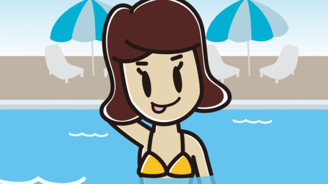 プールに入ってテヘヘな女子高校生のイラスト【色、背景あり】PNG