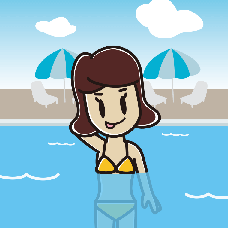 プールに入ってテヘヘな女子高校生のイラスト【色、背景あり】PNG