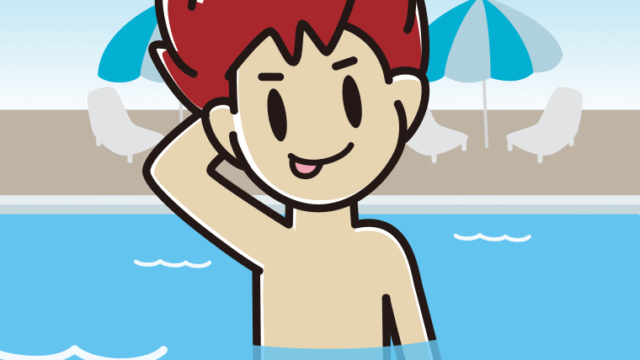 プールに入ってテヘヘな男子大学生のイラスト【色、背景あり】PNG