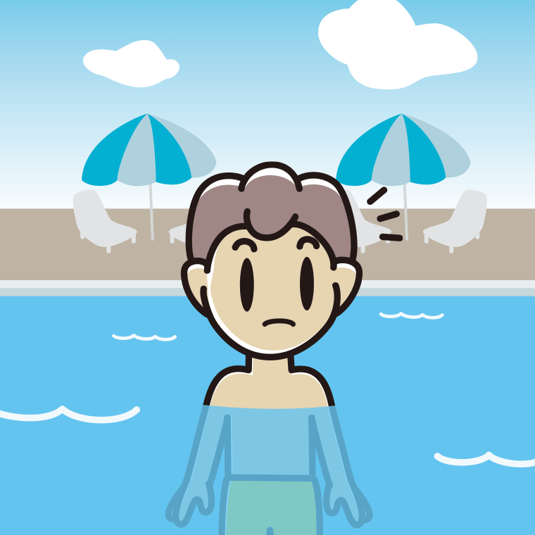 プールに入って何かに気付く男子中学生のイラスト【色、背景あり】PNG