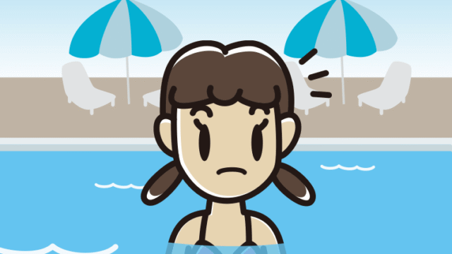 プールに入って何かに気付く女子中学生のイラスト【色、背景あり】PNG