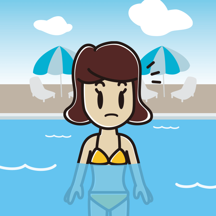 プールに入って何かに気付く女子高校生のイラスト【色、背景あり】PNG