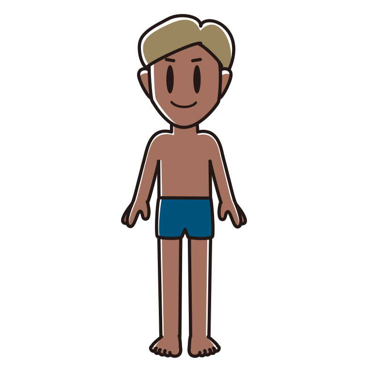 日焼けしたスクール水着の男性のイラスト【色あり、背景なし】透過PNG