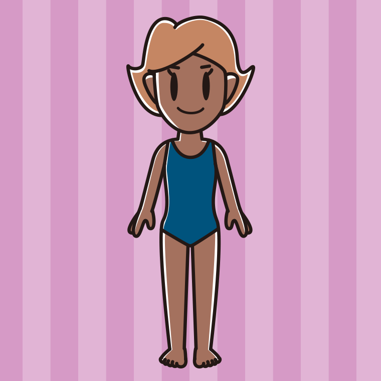 日焼けしたスクール水着の女性のイラスト【色、背景あり】PNG