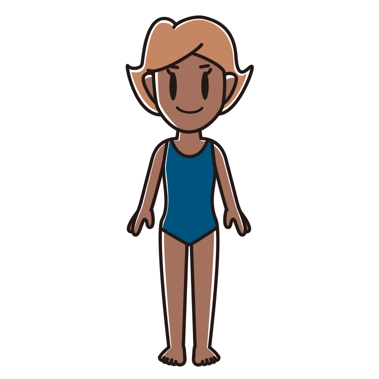 日焼けしたスクール水着の女性のイラスト【色あり、背景なし】透過PNG