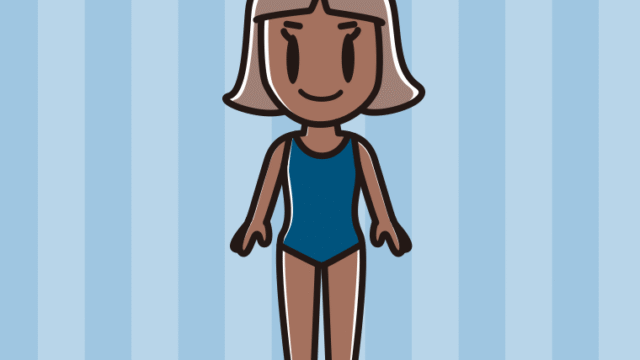 日焼けしたスクール水着の小学生女子のイラスト【色、背景あり】PNG