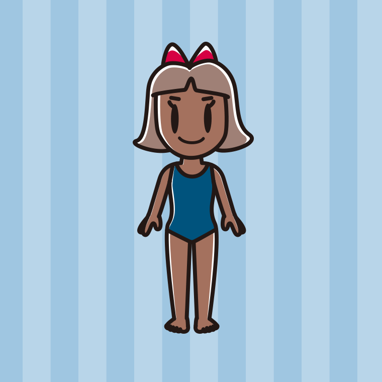 日焼けしたスクール水着の小学生女子のイラスト【色、背景あり】PNG