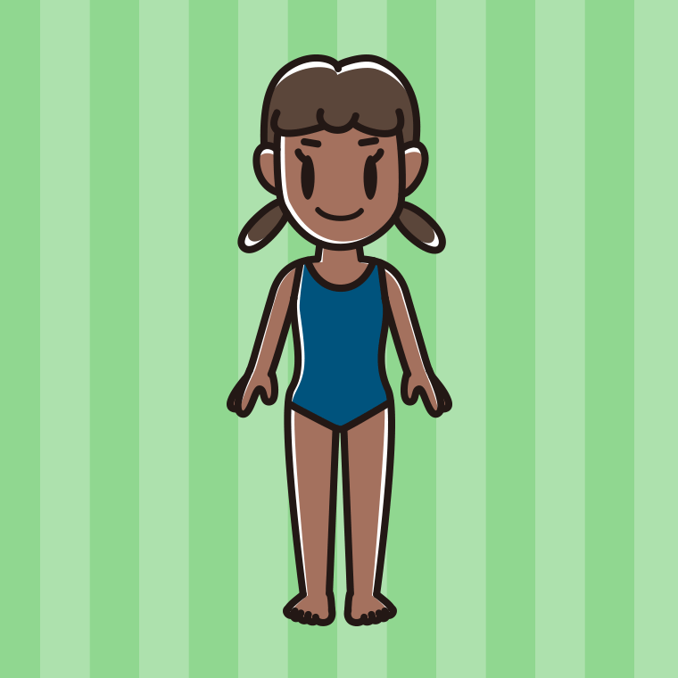 日焼けしたスクール水着の女子中学生のイラスト【色、背景あり】PNG