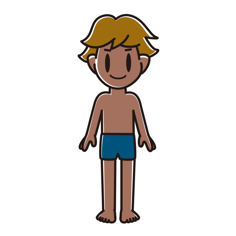 日焼けしたスクール水着の男子高校生のイラスト【色あり、背景なし】透過PNG