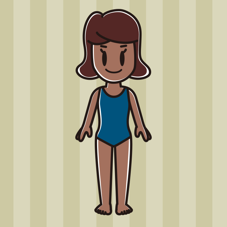 日焼けしたスクール水着の女子高校生のイラスト【色、背景あり】PNG