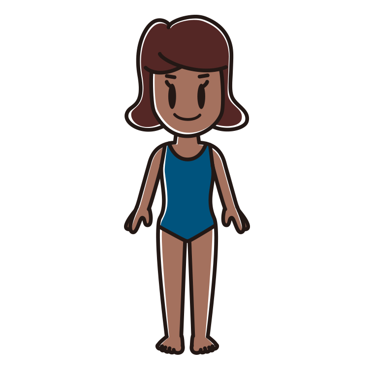 日焼けしたスクール水着の女子高校生のイラスト【色あり、背景なし】透過PNG