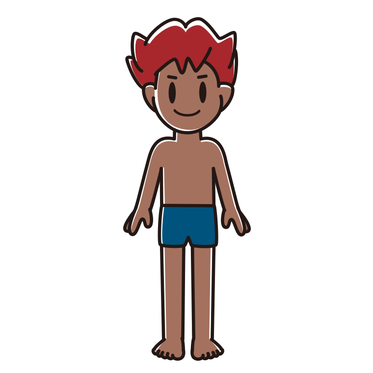 日焼けしたスクール水着の男子大学生のイラスト【色あり、背景なし】透過PNG
