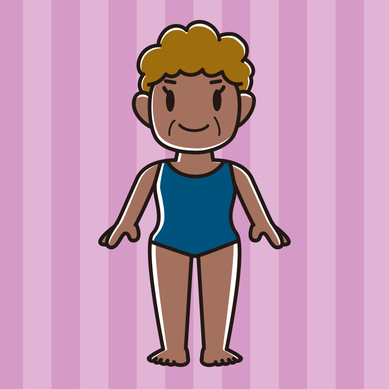 日焼けしたスクール水着のおばさんのイラスト【色、背景あり】PNG