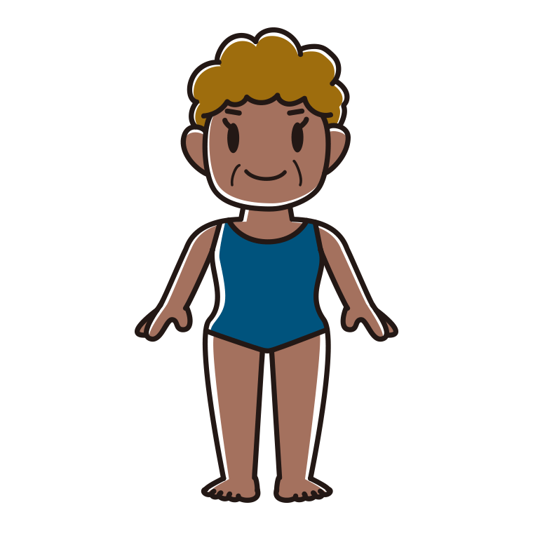 日焼けしたスクール水着のおばさんのイラスト【色あり、背景なし】透過PNG