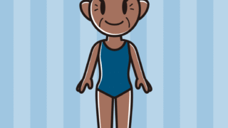 日焼けしたスクール水着のおばあさんのイラスト【色、背景あり】PNG