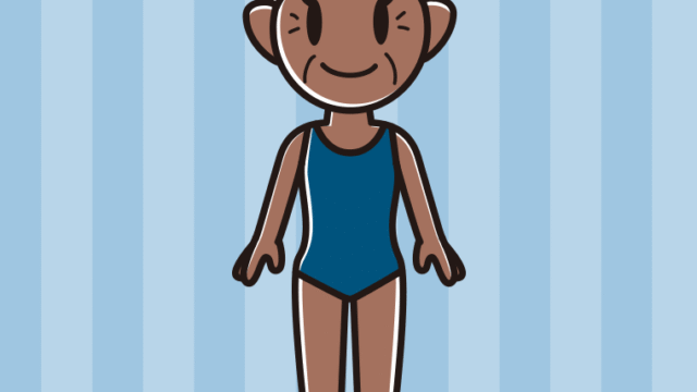 日焼けしたスクール水着のおばあさんのイラスト【色、背景あり】PNG