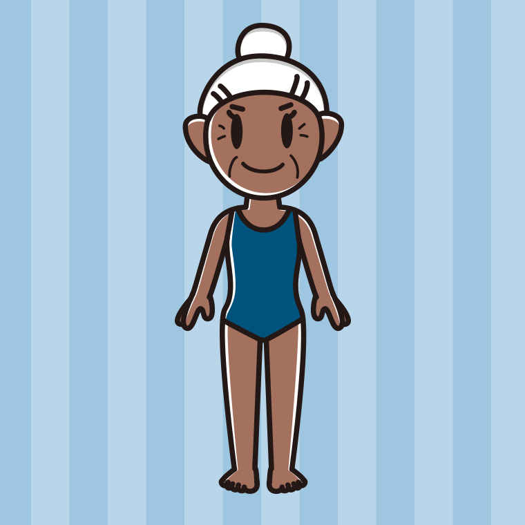 日焼けしたスクール水着のおばあさんのイラスト【色、背景あり】PNG
