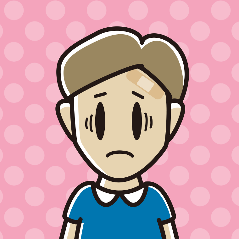 絆創膏を貼って困る男性のイラスト【色、背景あり】PNG