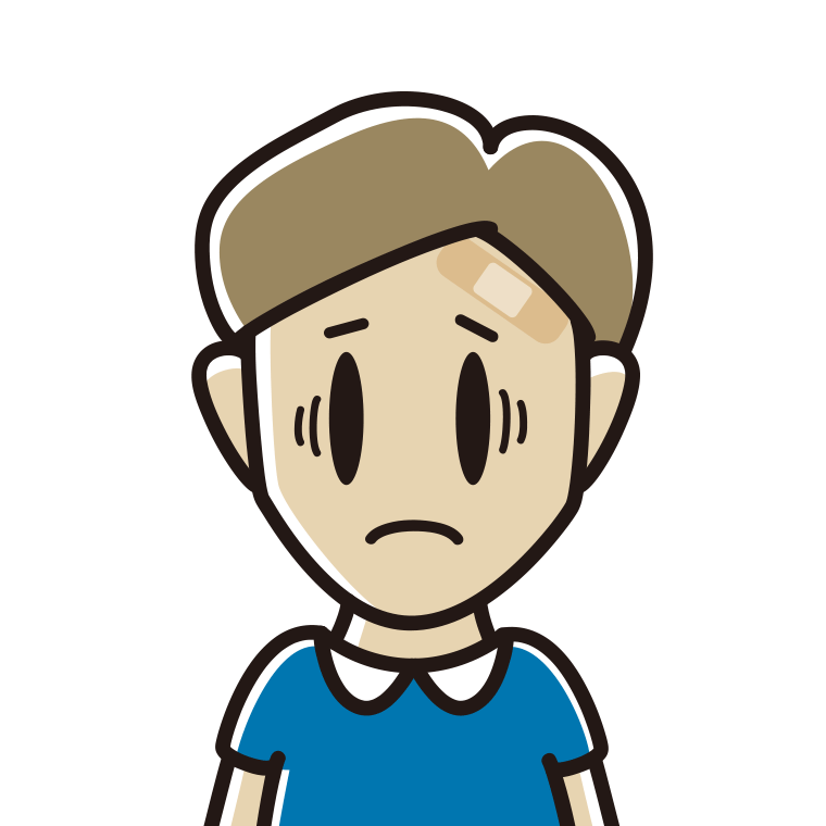 絆創膏を貼って困る男性のイラスト【色あり、背景なし】透過PNG