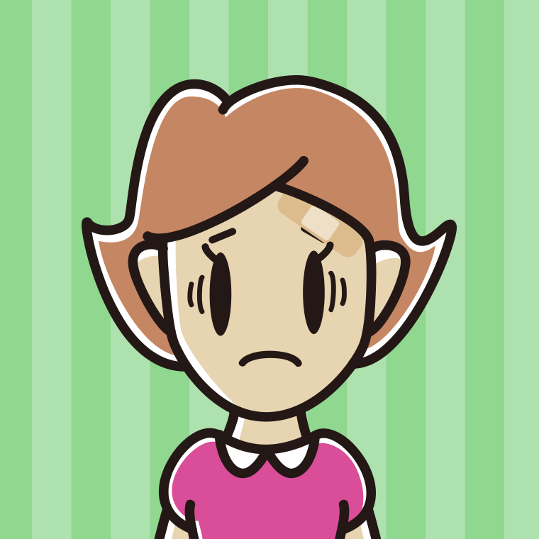 絆創膏を貼って困る女性のイラスト【色、背景あり】PNG