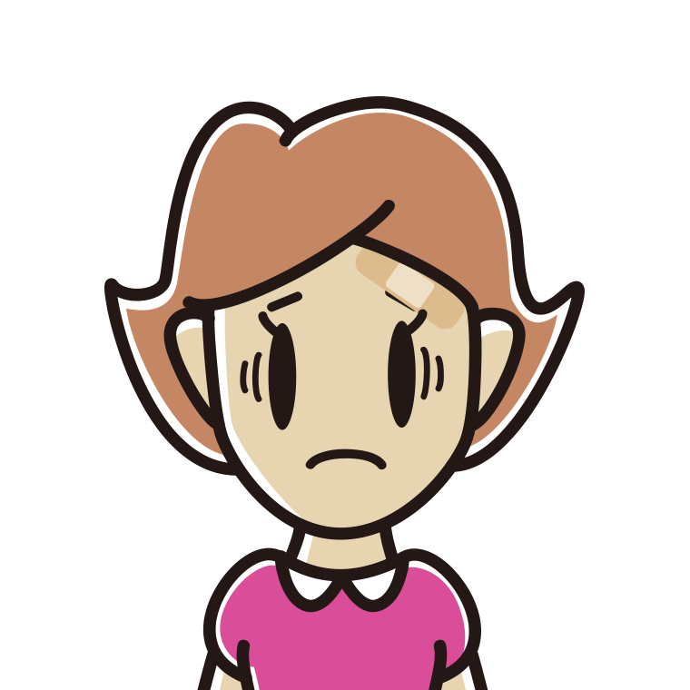絆創膏を貼って困る女性のイラスト【色あり、背景なし】透過PNG