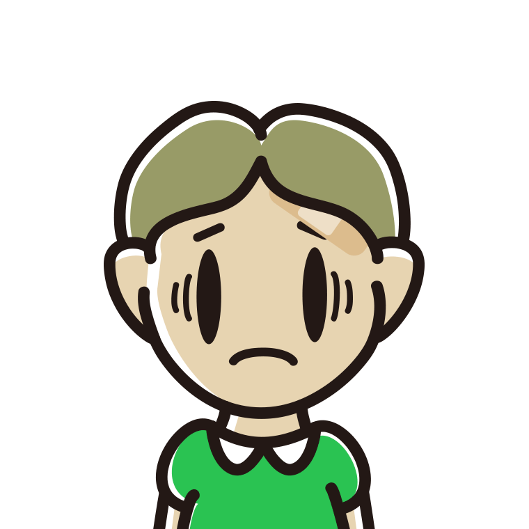 絆創膏を貼って困る小学生男子のイラスト【色あり、背景なし】透過PNG