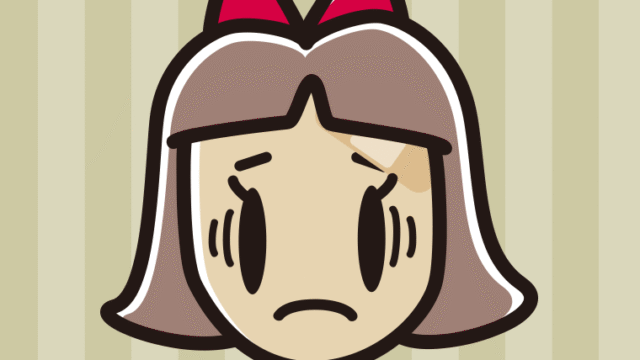 絆創膏を貼って困る小学生女子のイラスト【色、背景あり】PNG