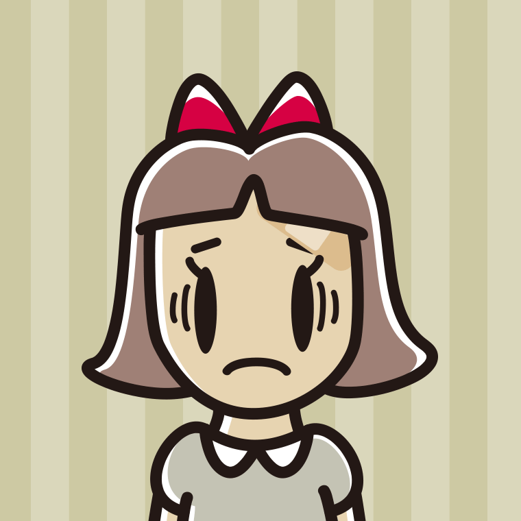 絆創膏を貼って困る小学生女子のイラスト【色、背景あり】PNG