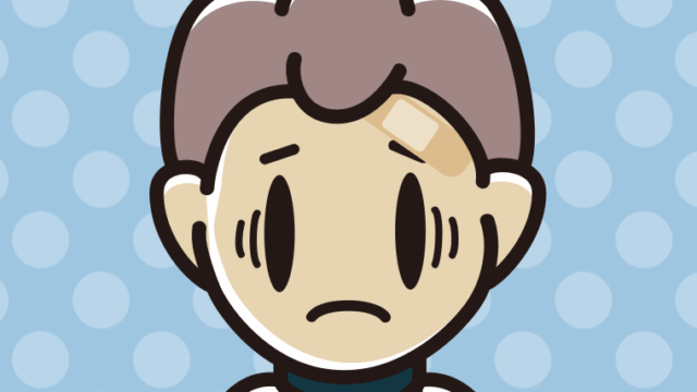 絆創膏を貼って困る男子中学生のイラスト【色、背景あり】PNG