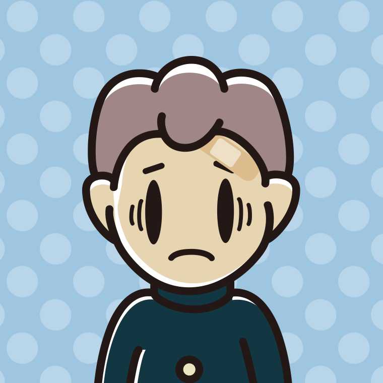 絆創膏を貼って困る男子中学生のイラスト【色、背景あり】PNG