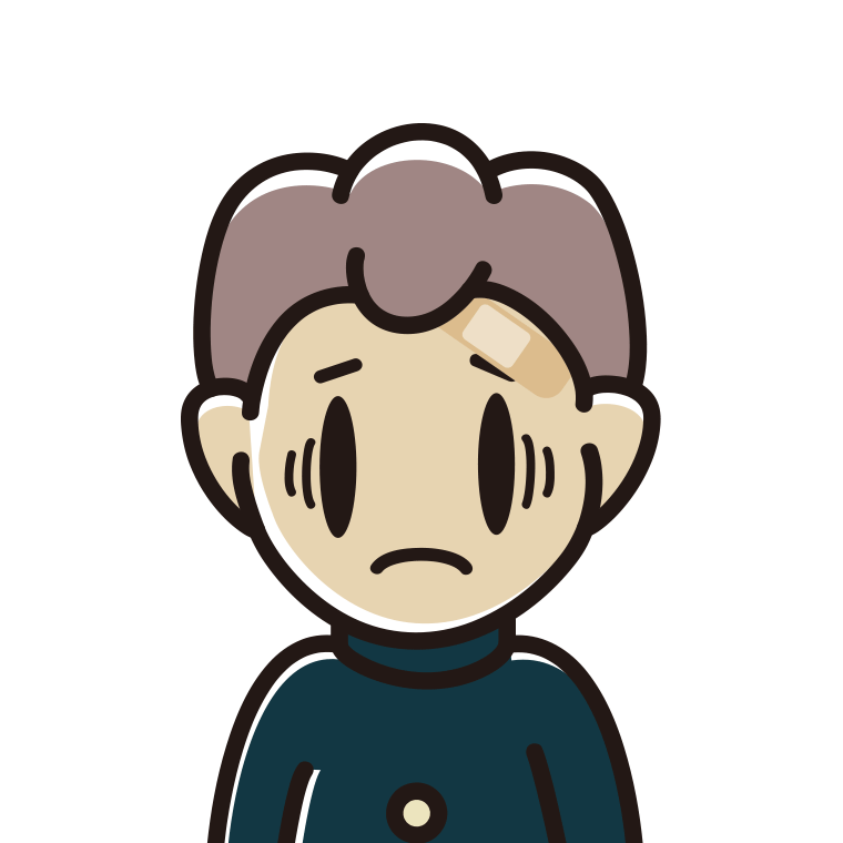 絆創膏を貼って困る男子中学生のイラスト【色あり、背景なし】透過PNG