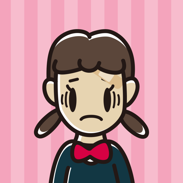 絆創膏を貼って困る女子中学生のイラスト【色、背景あり】PNG