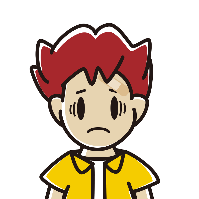 絆創膏を貼って困る男子大学生のイラスト【色あり、背景なし】透過PNG