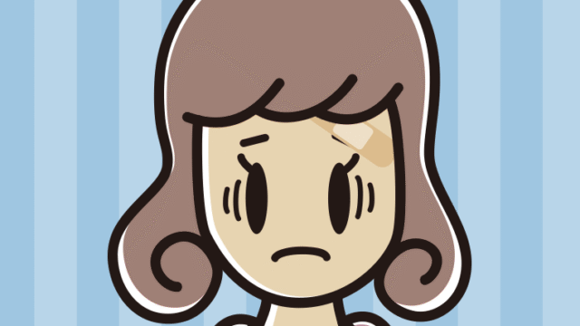 絆創膏を貼って困る女子大学生のイラスト【色、背景あり】PNG