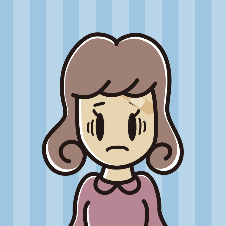 絆創膏を貼って困る女子大学生のイラスト【色、背景あり】PNG