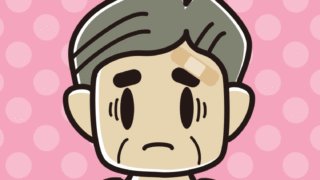 絆創膏を貼って困るおじさんのイラスト【色、背景あり】PNG