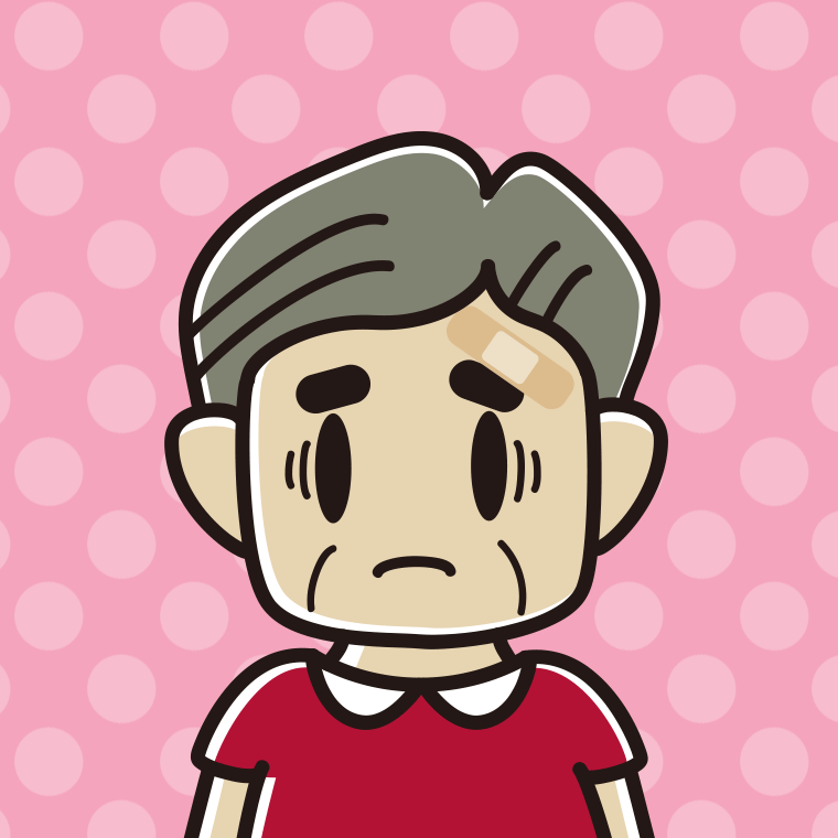 絆創膏を貼って困るおじさんのイラスト【色、背景あり】PNG