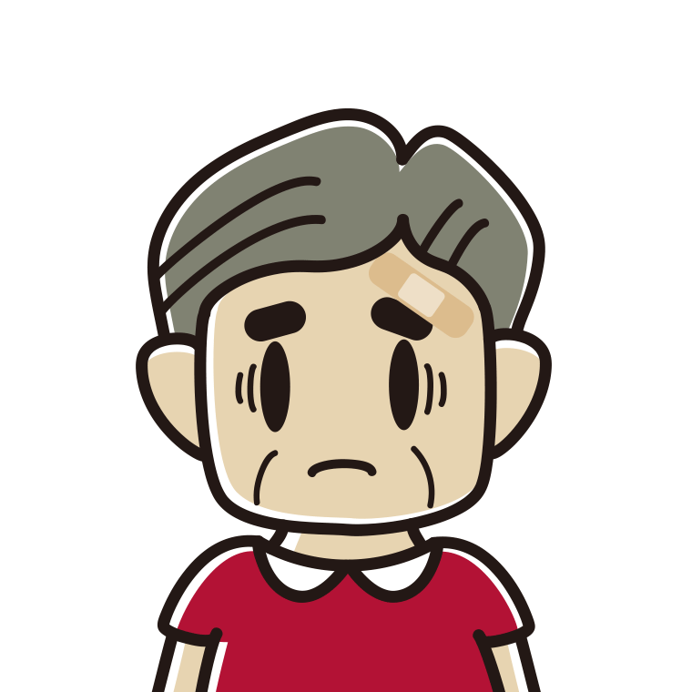 絆創膏を貼って困るおじさんのイラスト【色あり、背景なし】透過PNG