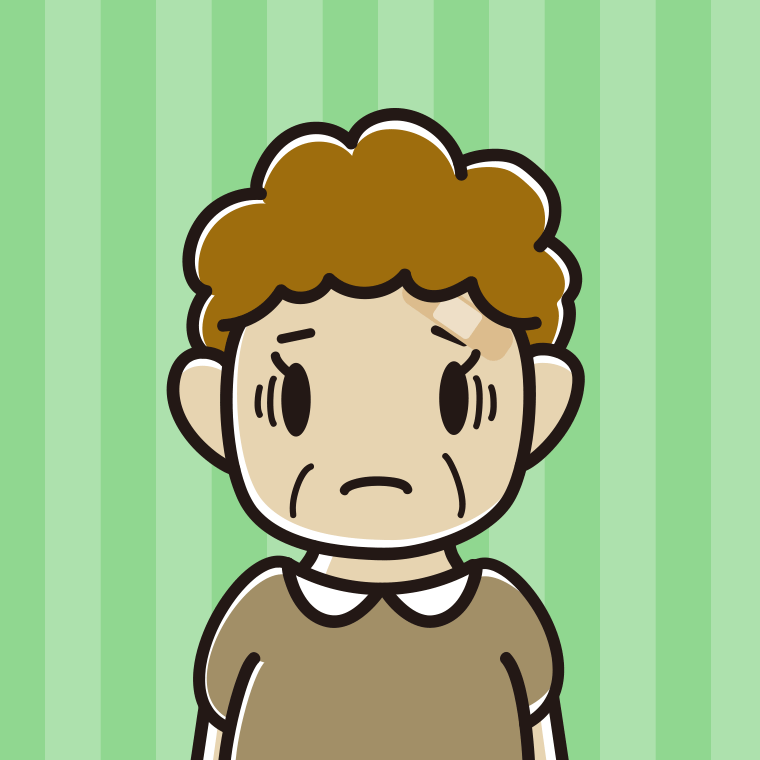 絆創膏を貼って困るおばさんのイラスト【色、背景あり】PNG