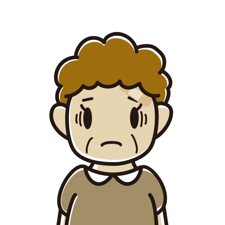 絆創膏を貼って困るおばさんのイラスト【色あり、背景なし】透過PNG