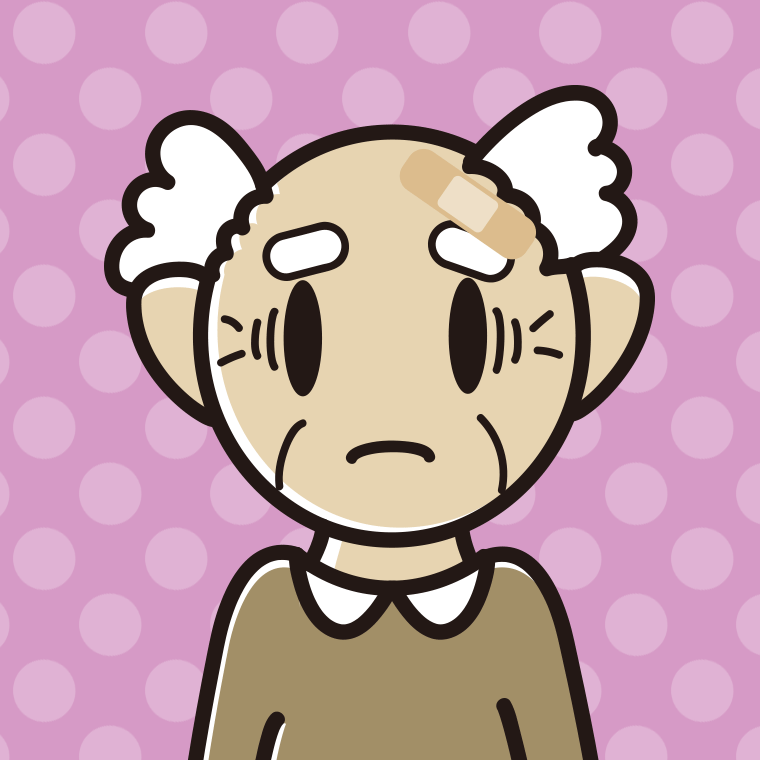 絆創膏を貼って困るおじいさんのイラスト【色、背景あり】PNG