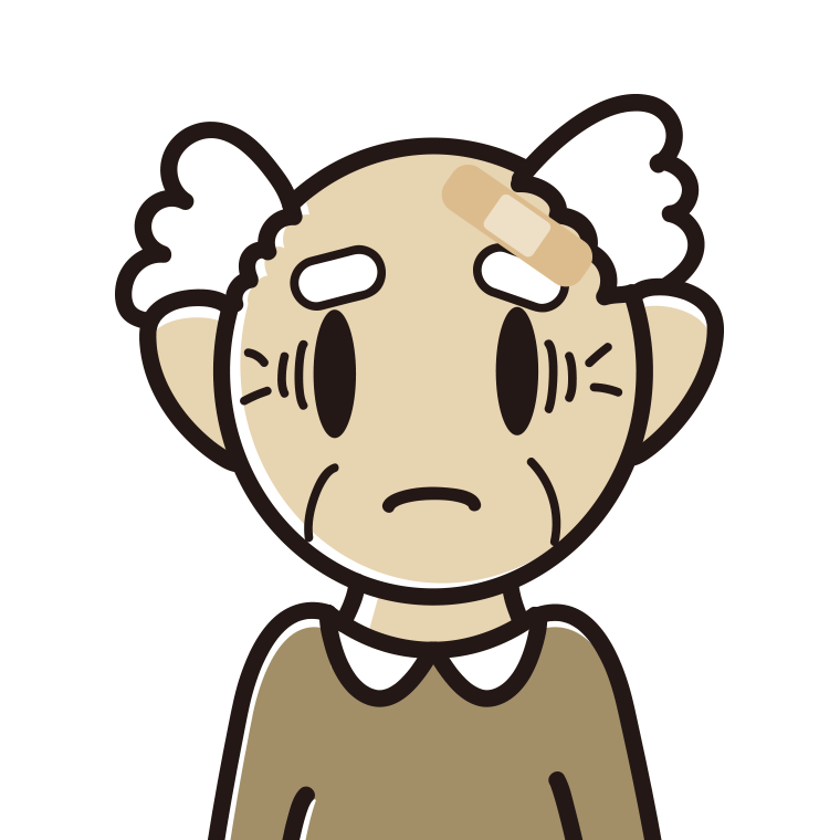 絆創膏を貼って困るおじいさんのイラスト【色あり、背景なし】透過PNG